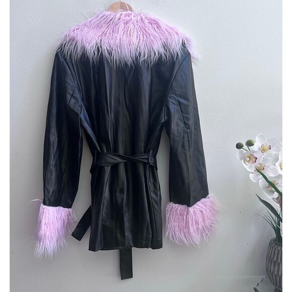 ASOS DESIGN Brog Cuff Faux Leather Black & Pink 70’s Retro Jacket Women's US 14 - Picture 2 of 10